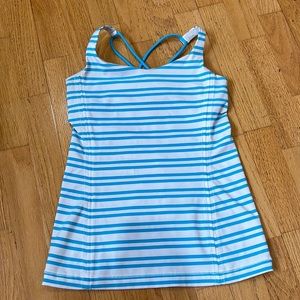 LuLu Lemon blue and white striped tank with shelf bra, size 2, no tags